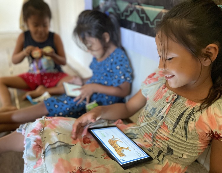 Girls with tablets