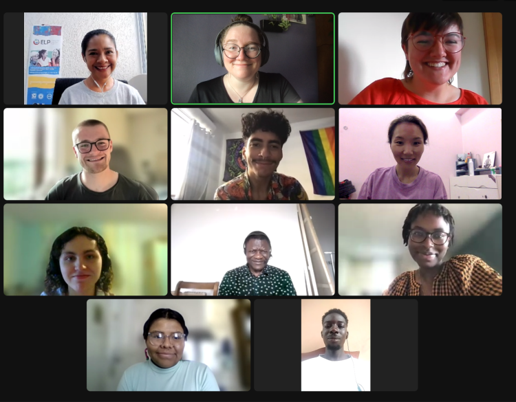A screenshot of a Zoom meeting, showing 11 people who are ELP interns and staff.