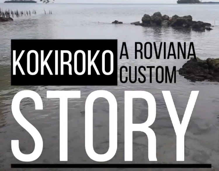 Photo of coast of New Georgia with text "Kokiroko: A Roviana Custom Story"