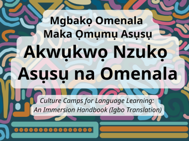 Colorful patterned background with text "Mgbakọ Omenala Maka Ọmụmụ Asụsụ Akwụkwọ Nzukọ  Asụsụ na Omenala"