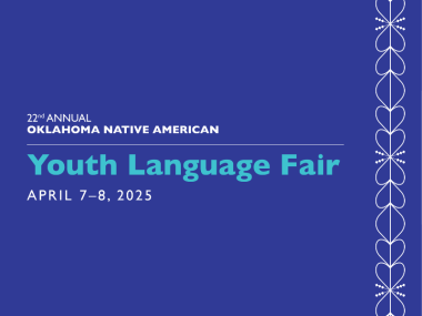Logo of Oklahoma Native American Youth Language Fair on dark blue background